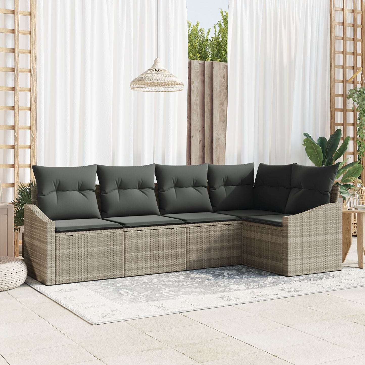 5 Delige Tuin Sofa Set Met Kussens Poly Rattan Lichtgrijs zonder tafel