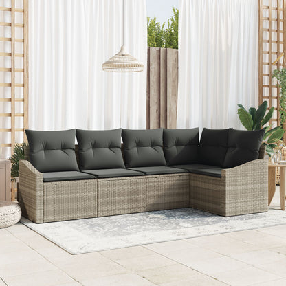 5 Delige Tuin Sofa Set Met Kussens Poly Rattan Lichtgrijs zonder tafel