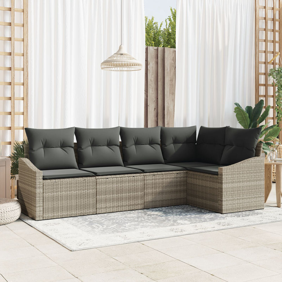 5 Delige Tuin Sofa Set Met Kussens Poly Rattan Lichtgrijs zonder tafel