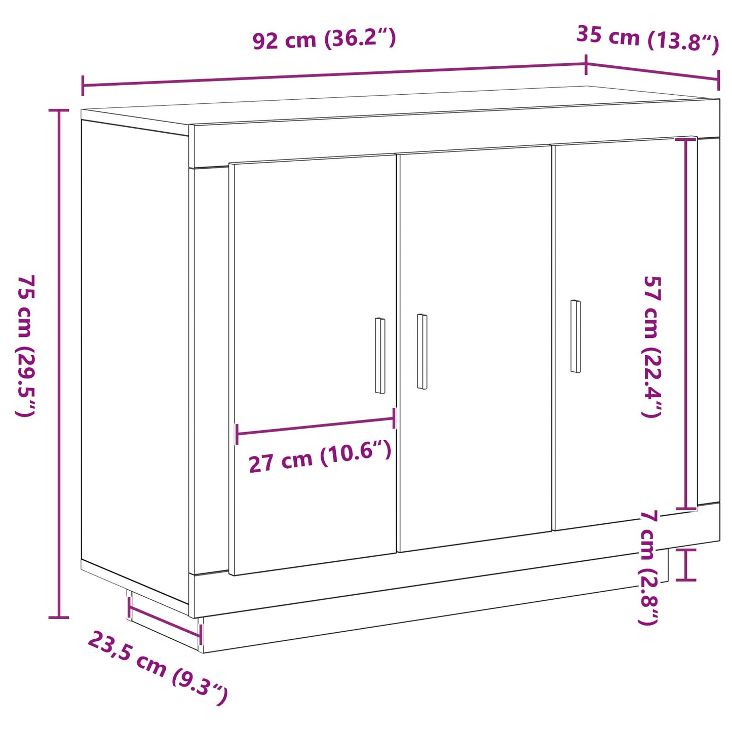 Sideboard 92X35X75 Cm Engineered Wood Zwart eiken