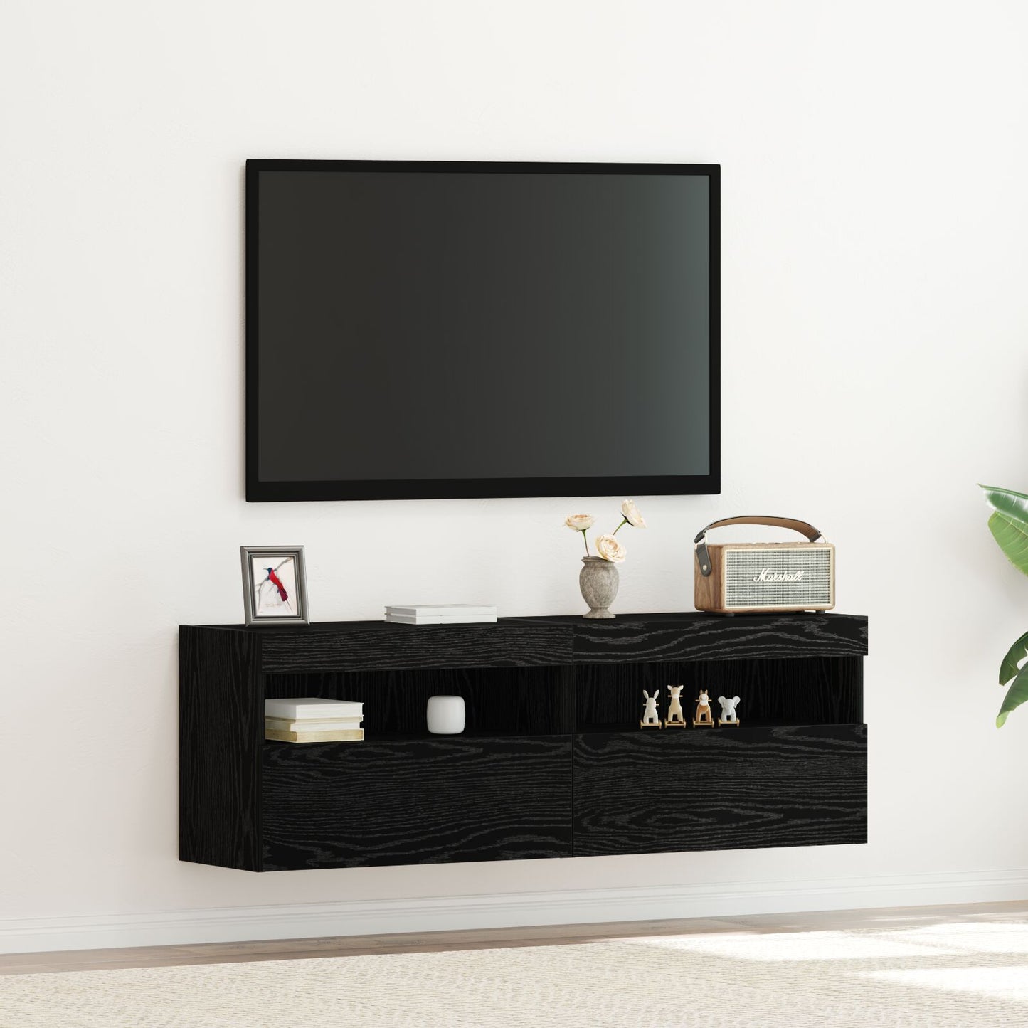 Tv Wandkasten Met Led-Verlichting 2 Stuks Zwart eiken