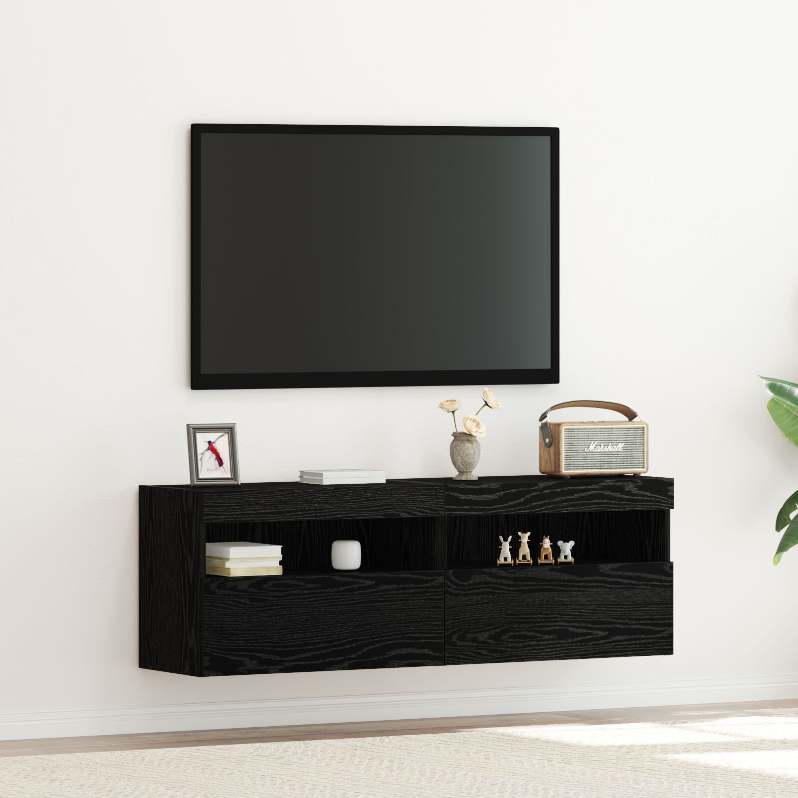 Tv Wandkasten Met Led-Verlichting 2 Stuks Zwart eiken