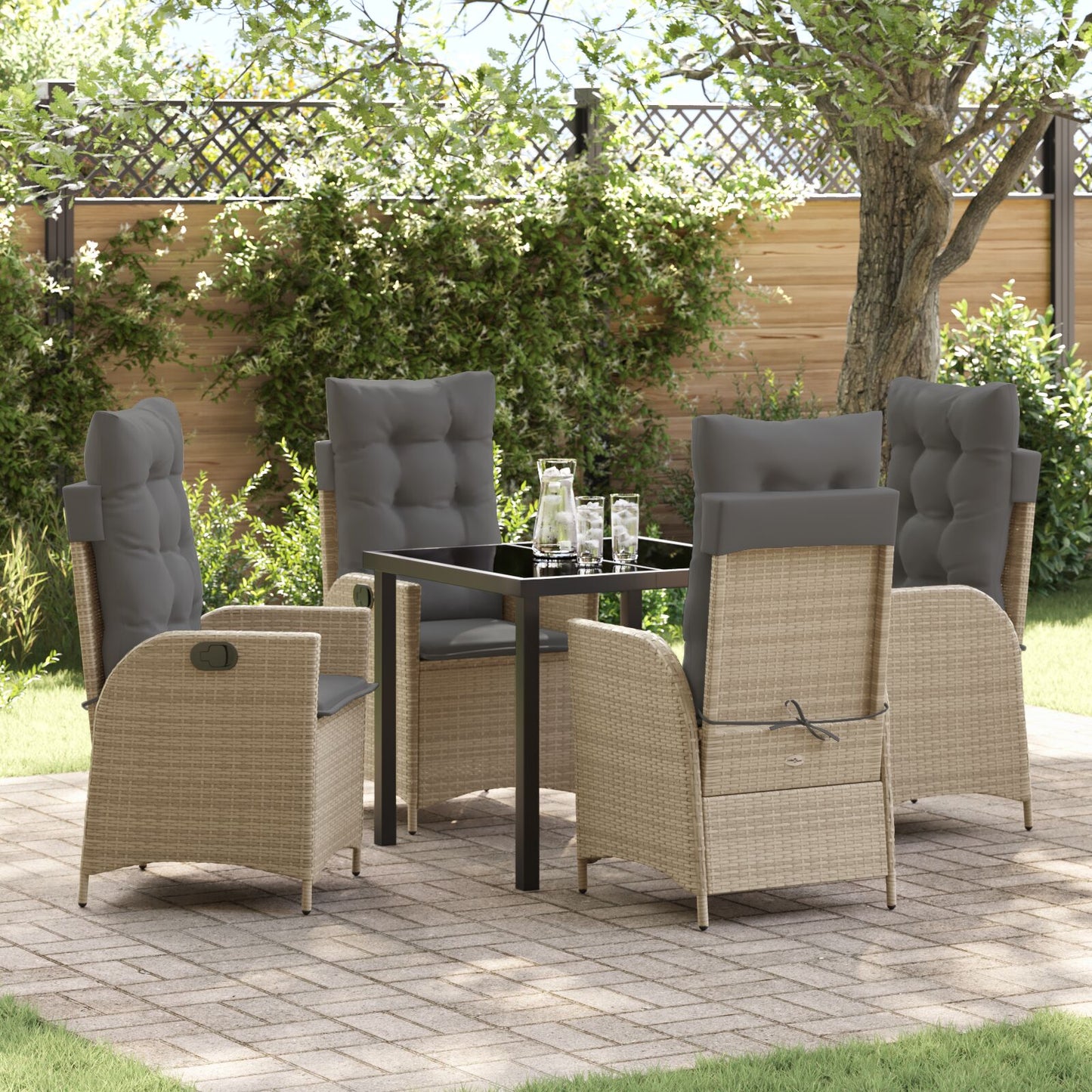 5 Delige Tuin Eetset Met Kussens Beige Poly Riet