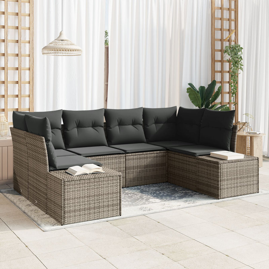 Tuin Sofa Set 6-Delige Set Grijs Rattan Tuin Sofa Set
