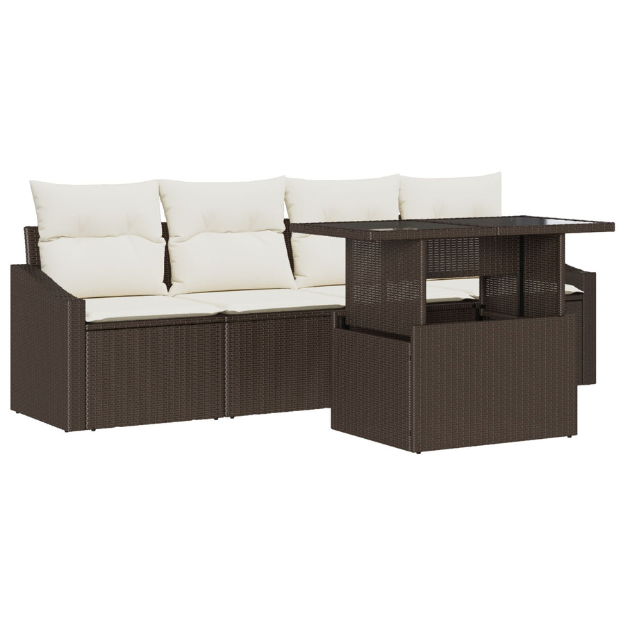 5 Delen Tuin Sofa Set Met Kussens Bruin Poly Rattan