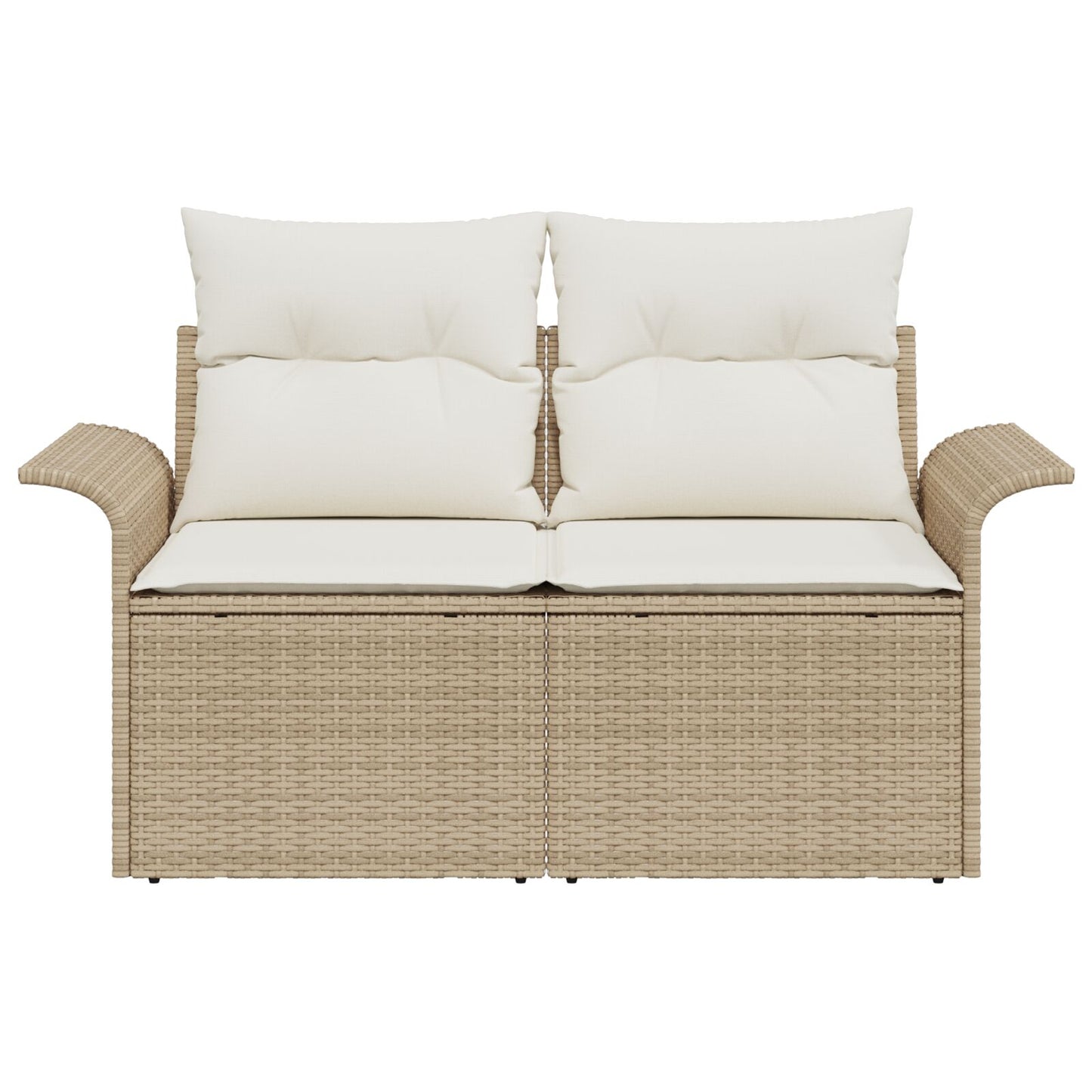 2-Zits Tuinbank Met Kussens Poly Rattan Beige en crème zonder opslag