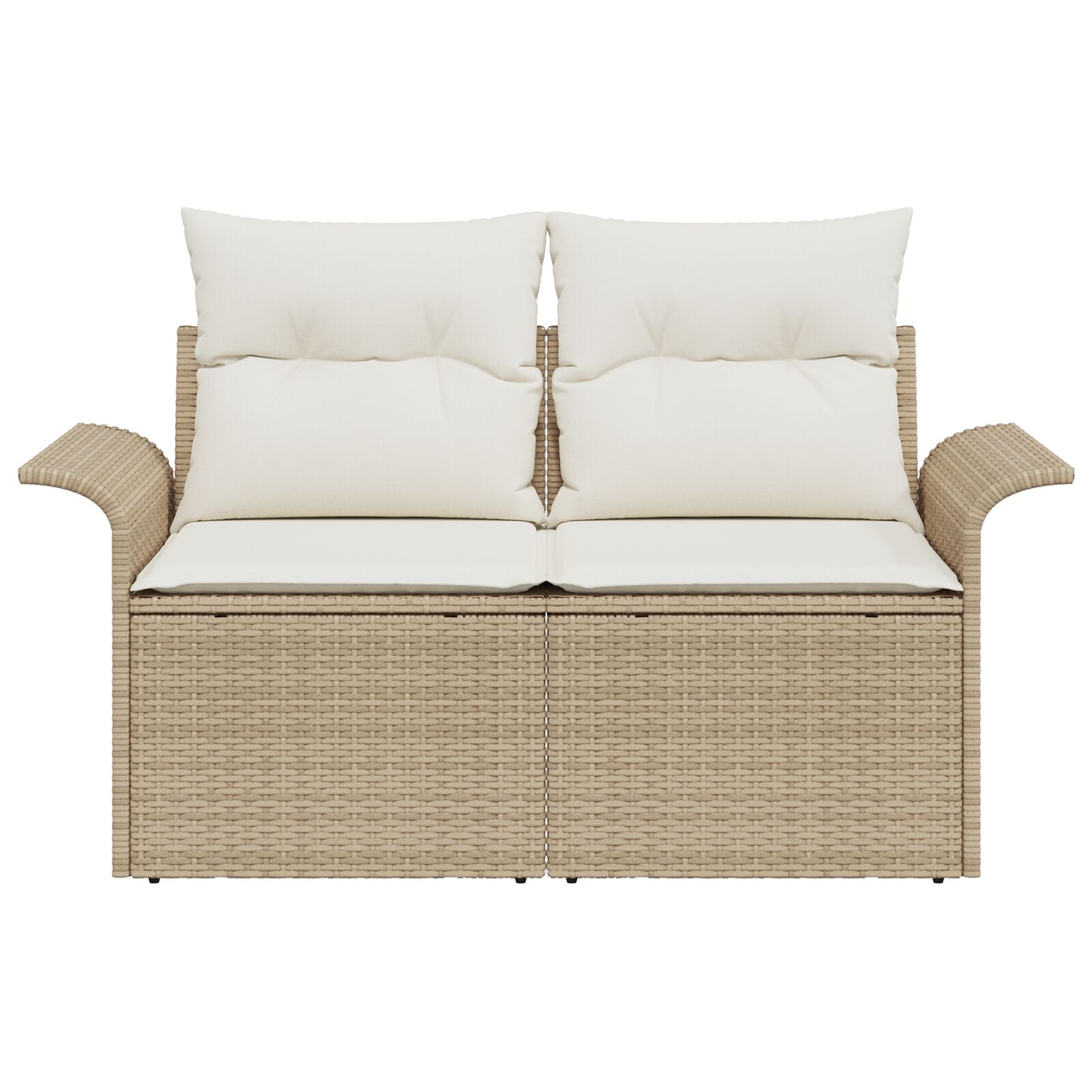 2-Zits Tuinbank Met Kussens Poly Rattan Beige en crème zonder opslag