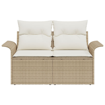 2-Zits Tuinbank Met Kussens Poly Rattan Beige en crème zonder opslag