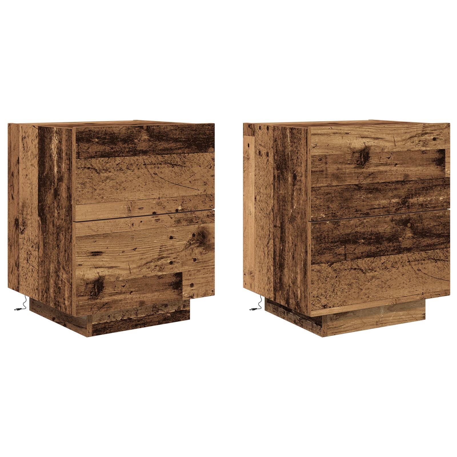 Bedside Cabinets Met Led Lichten 2 Stuks Oude Hout 45X40X55 Cm