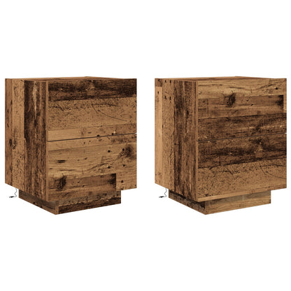 Bedside Cabinets Met Led Lichten 2 Stuks Oude Hout 45X40X55 Cm