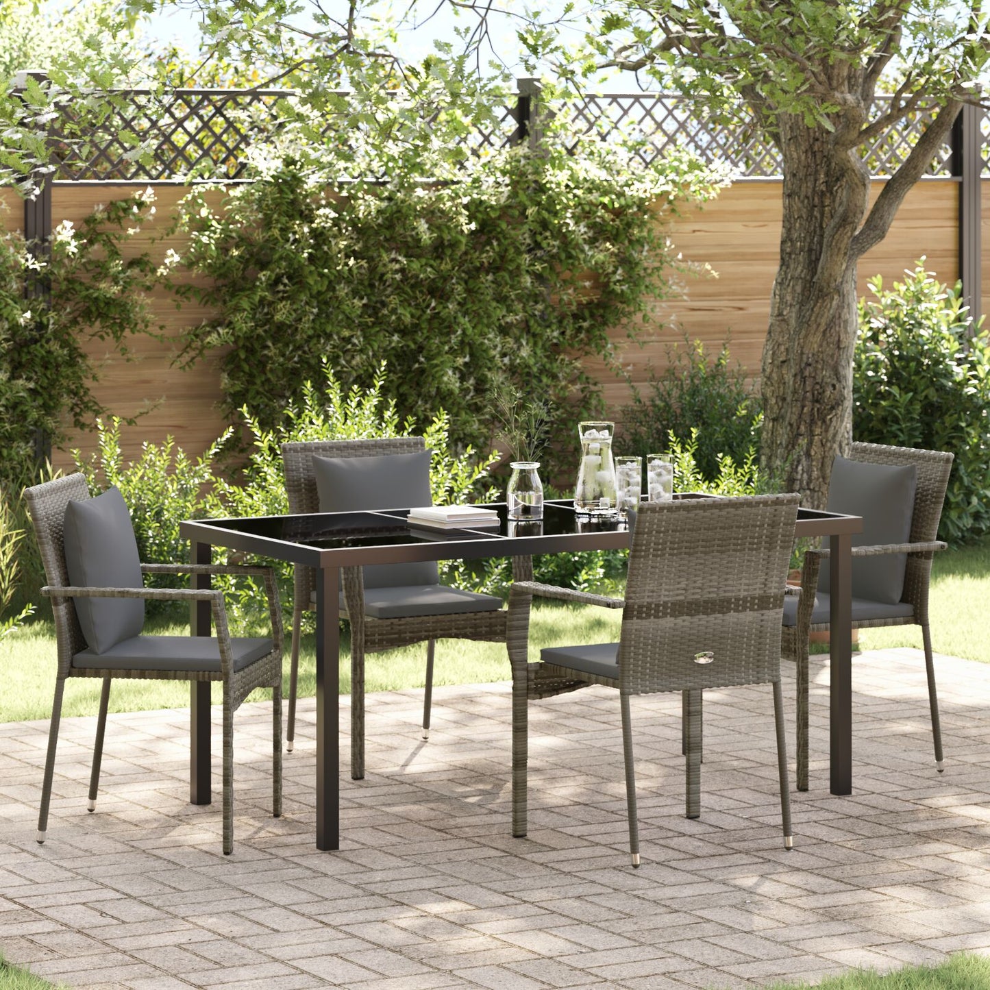 5-Delige Tuinset Met Kussens Grijs Poly Rattan