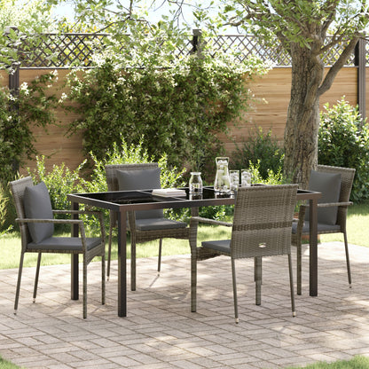 5-Delige Tuinset Met Kussens Grijs Poly Rattan