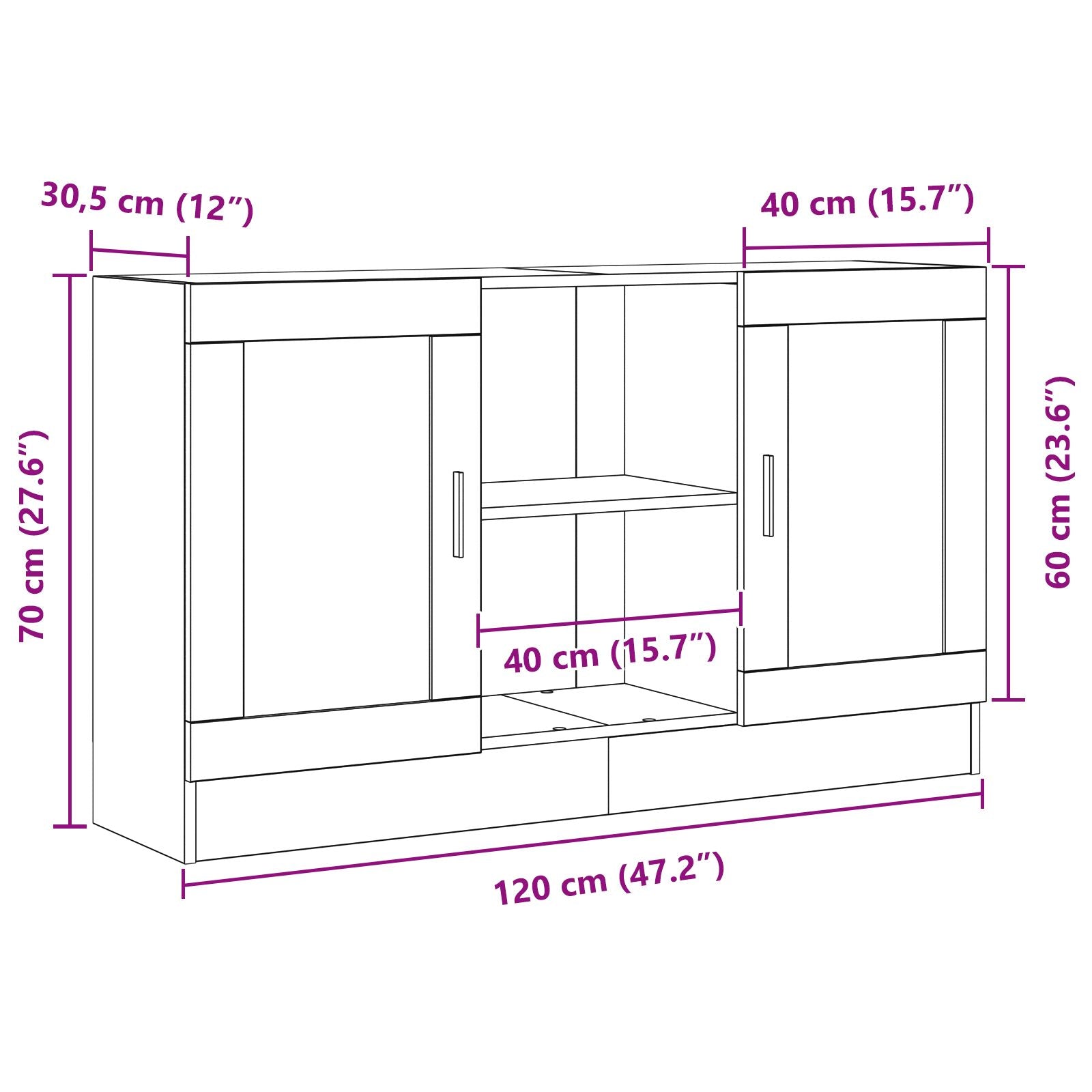 Dressoir Zwart Eiken 120X30,5X70 Cm Gemaakt Van Engineered Hout