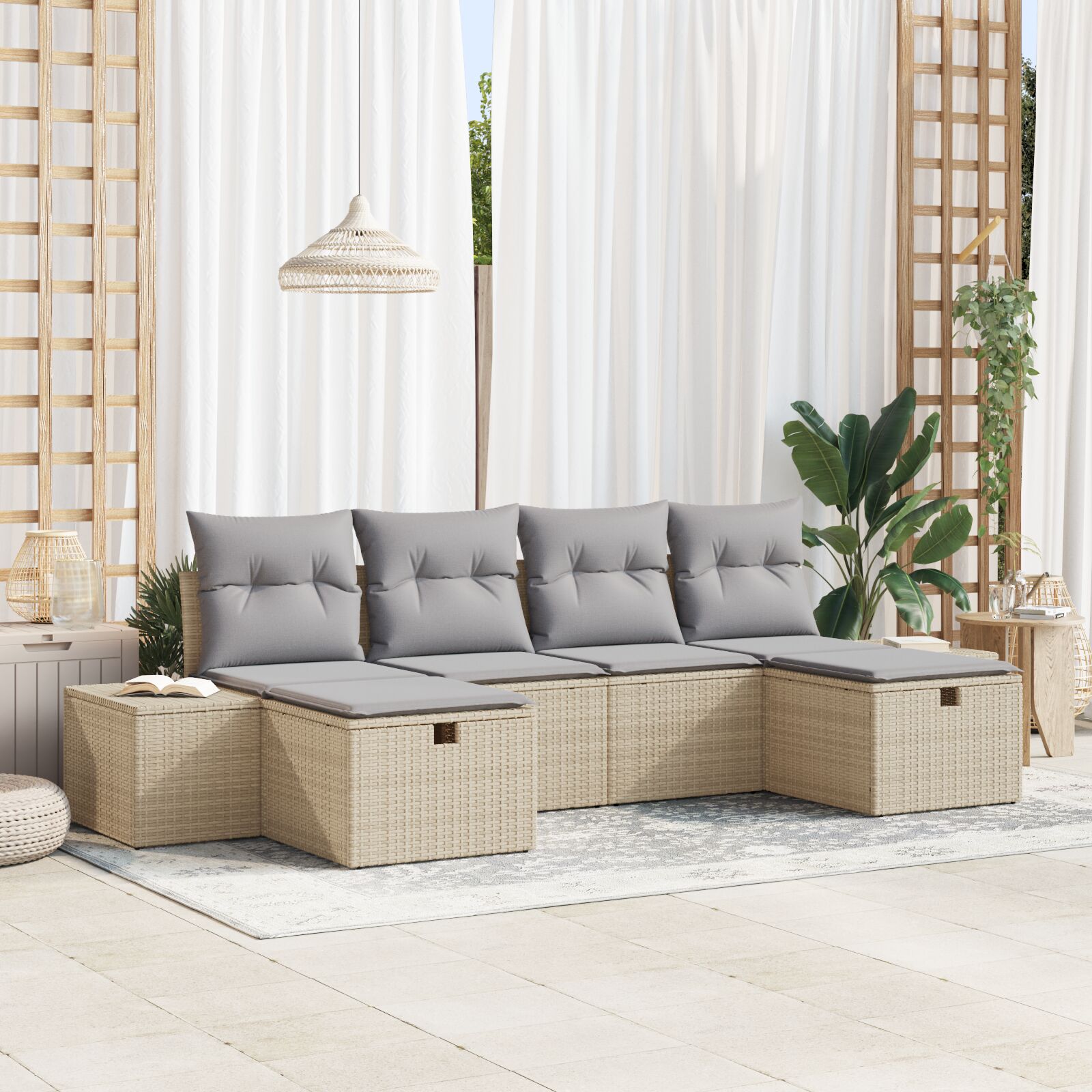 6-Delige Tuin Sofa Set Met Kussens Beige Poly Rattan