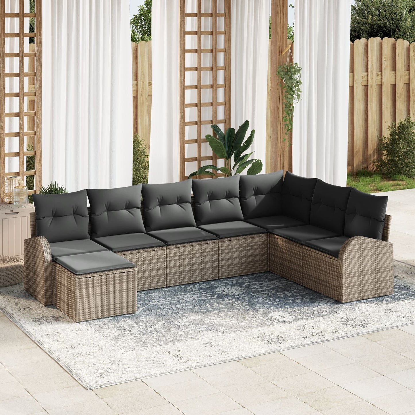 8-Delige Tuinbank Set Met Kussens Grijze Poly Rattan