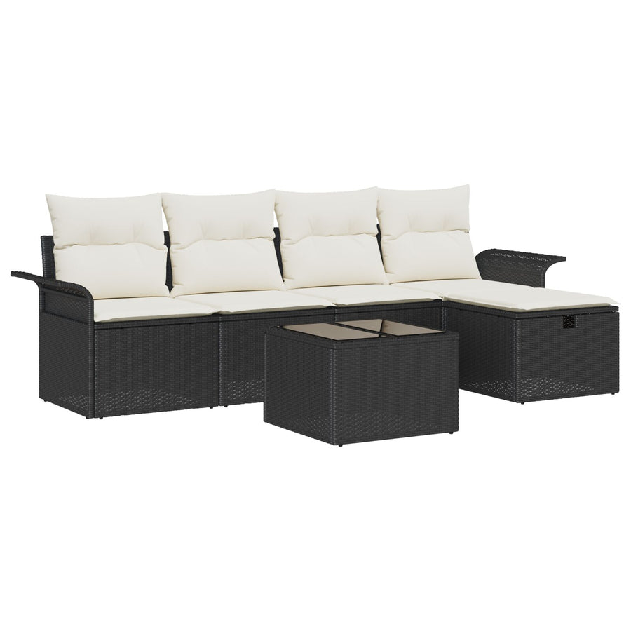 6-Delige Tuinsofa Set Met Kussens Zwart Poly Rattan
