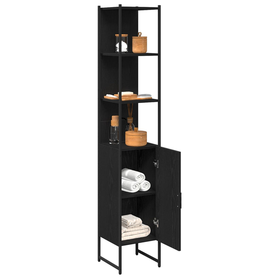 Badkamerkast Zwart Eiken 33X33X185,5 Cm Engineered Wood