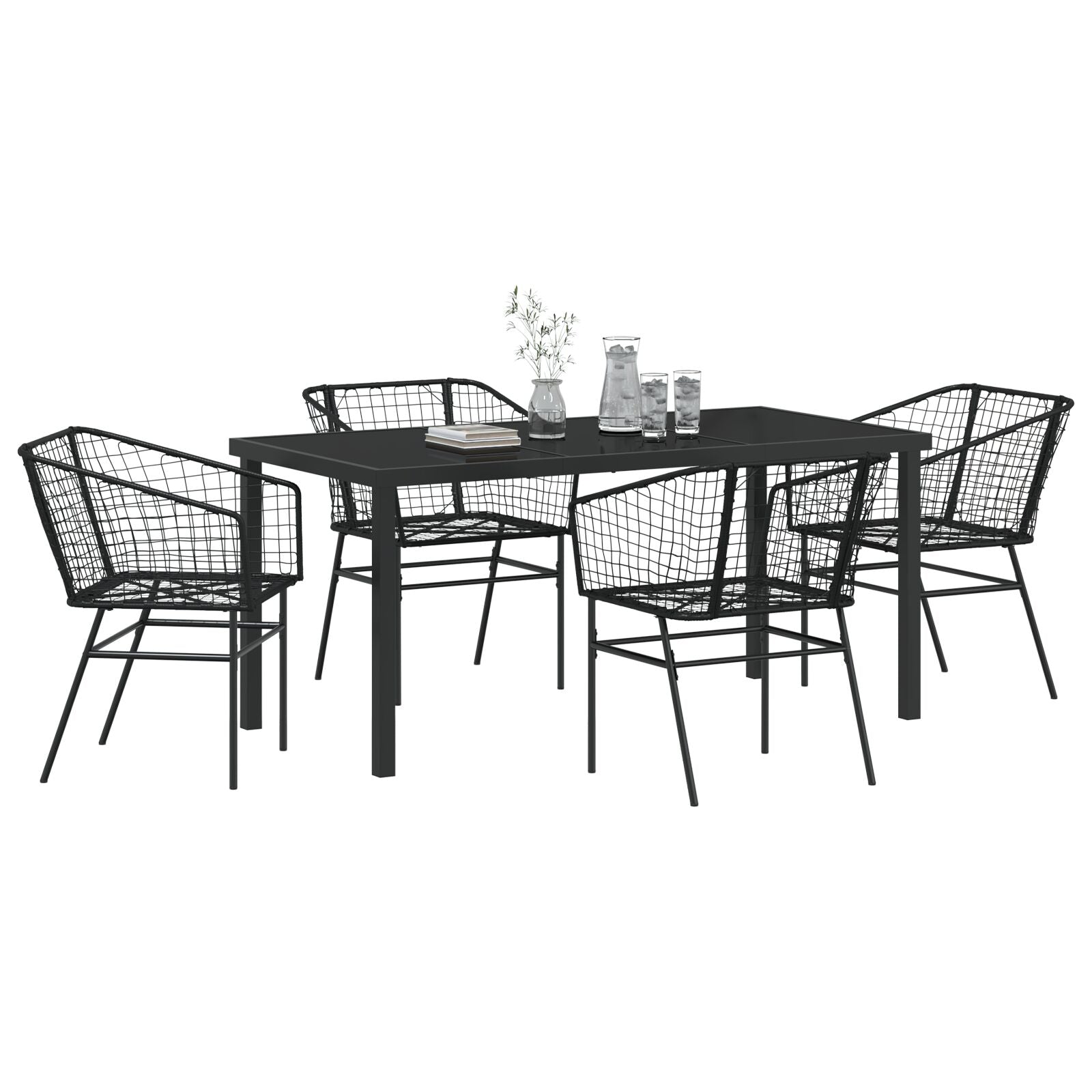 Set Van 3 Zwart Pe Rattan, Gepoedercoat Staal 2 Zitter Duurzaam