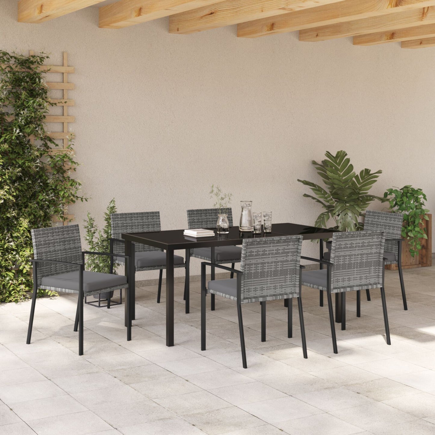 7-Delige Tuinset Grijs Poly Rattan