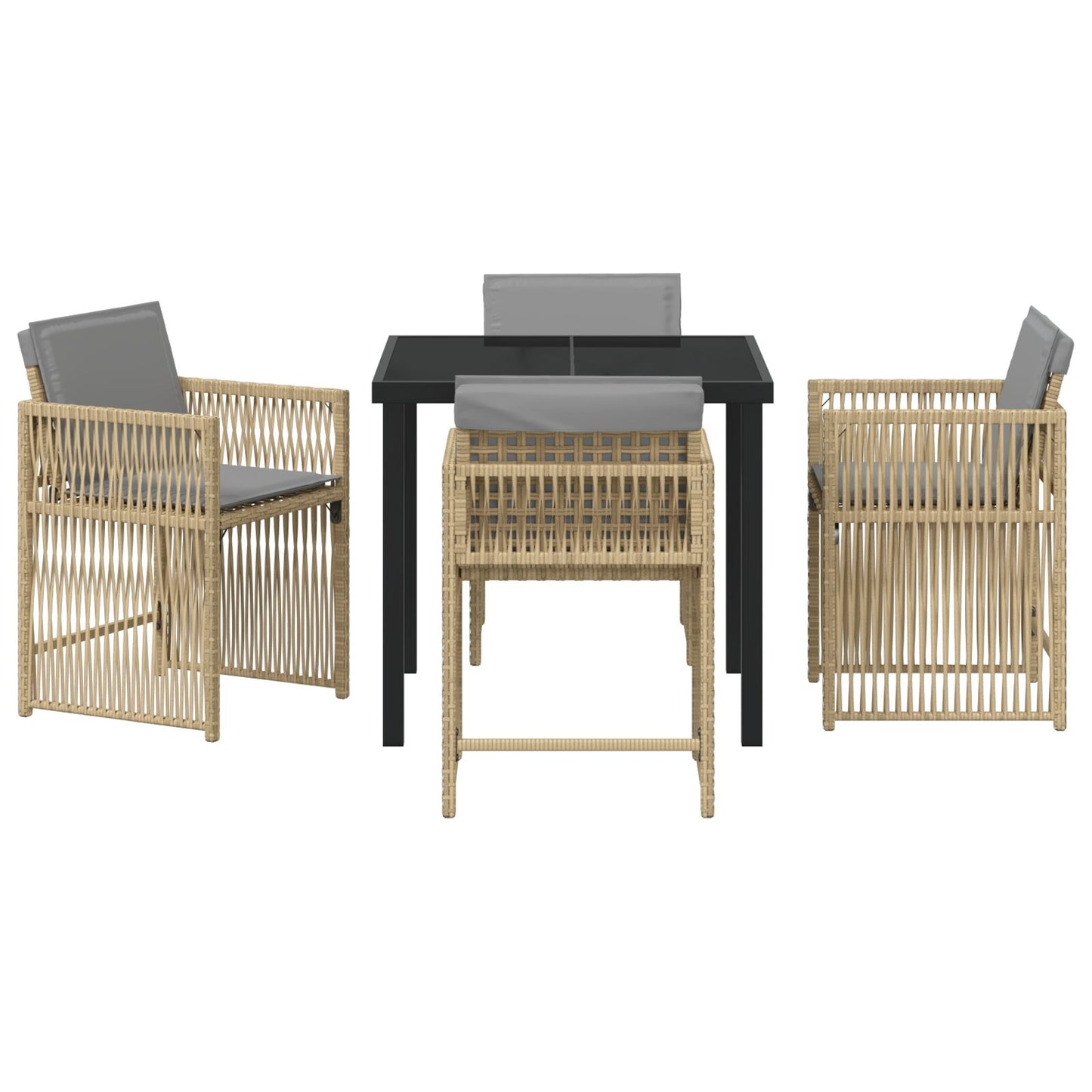 5-Delige Tuindining Set Met Kussens Beige Poly Rattan