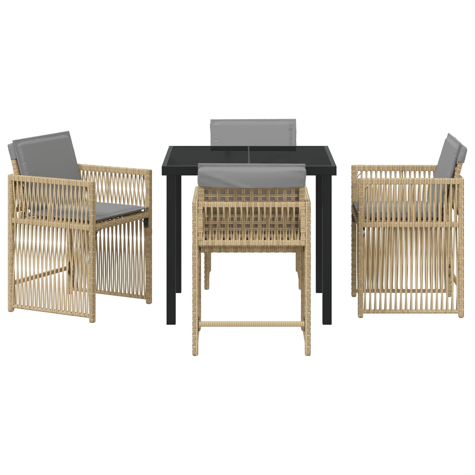 5-Delige Tuindining Set Met Kussens Beige Poly Rattan