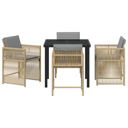 5-Delige Tuindining Set Met Kussens Beige Poly Rattan