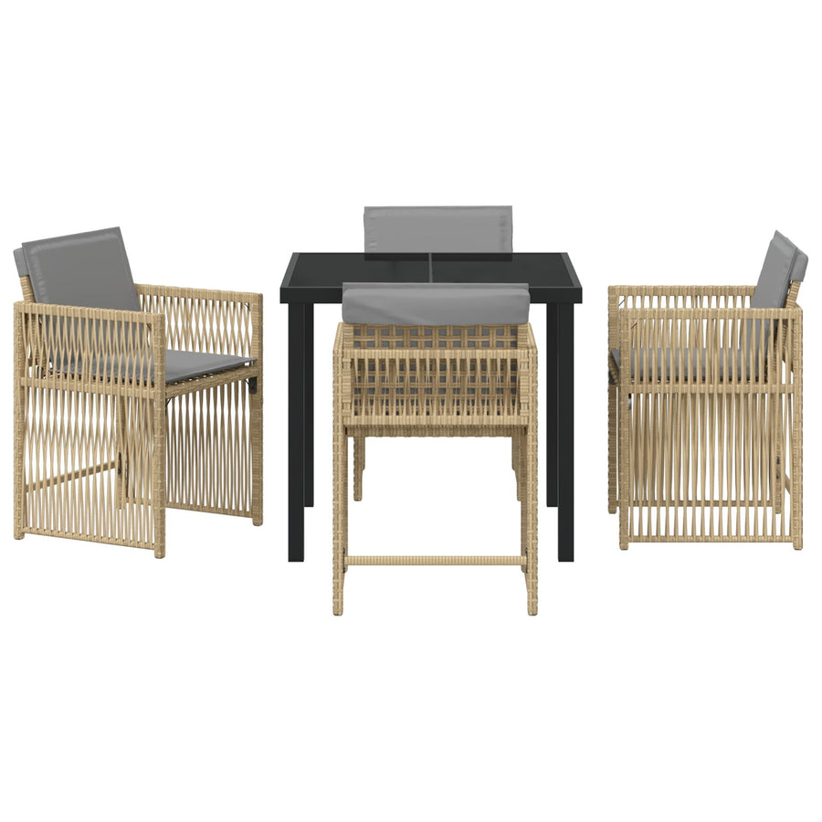 5-Delige Tuindining Set Met Kussens Beige Poly Rattan