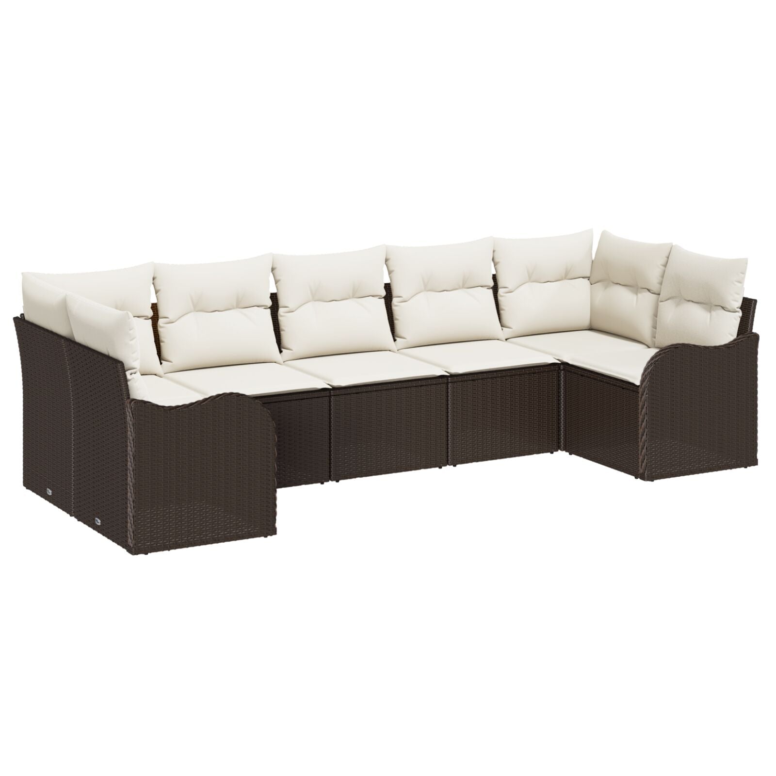 7-delige tuinbankset met kussens Bruin Poly Rattan, vidaXL 2-zits tuinbank met kussens Bruin Poly Rattan