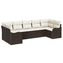 7-delige tuinbankset met kussens Bruin Poly Rattan, vidaXL 2-zits tuinbank met kussens Bruin Poly Rattan