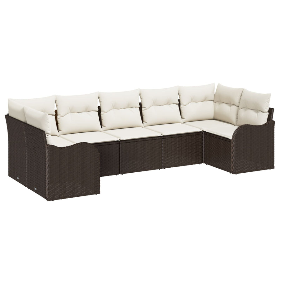 7-delige tuinbankset met kussens Bruin Poly Rattan, vidaXL 2-zits tuinbank met kussens Bruin Poly Rattan