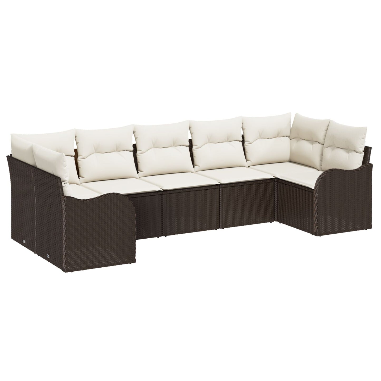 7-delige tuinbankset met kussens Bruin Poly Rattan, vidaXL 2-zits tuinbank met kussens Bruin Poly Rattan