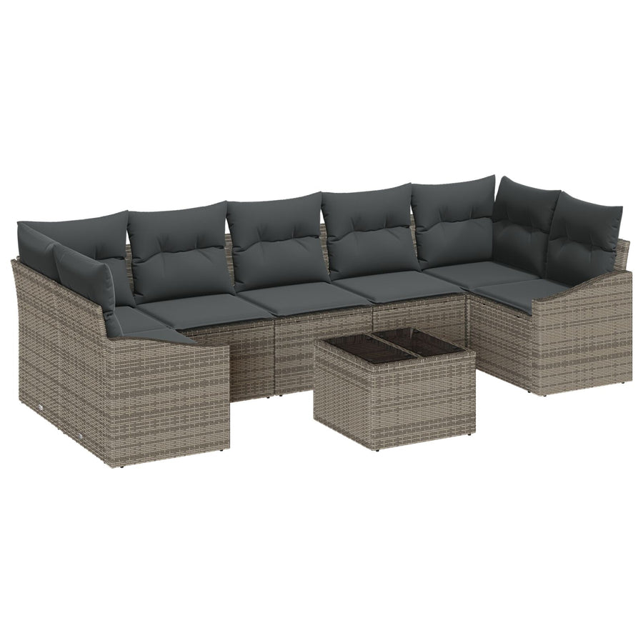 8 Delige Tuin Sofa Set Met Kussens Grijs Poly Rattan Gegalvaniseerd Staal