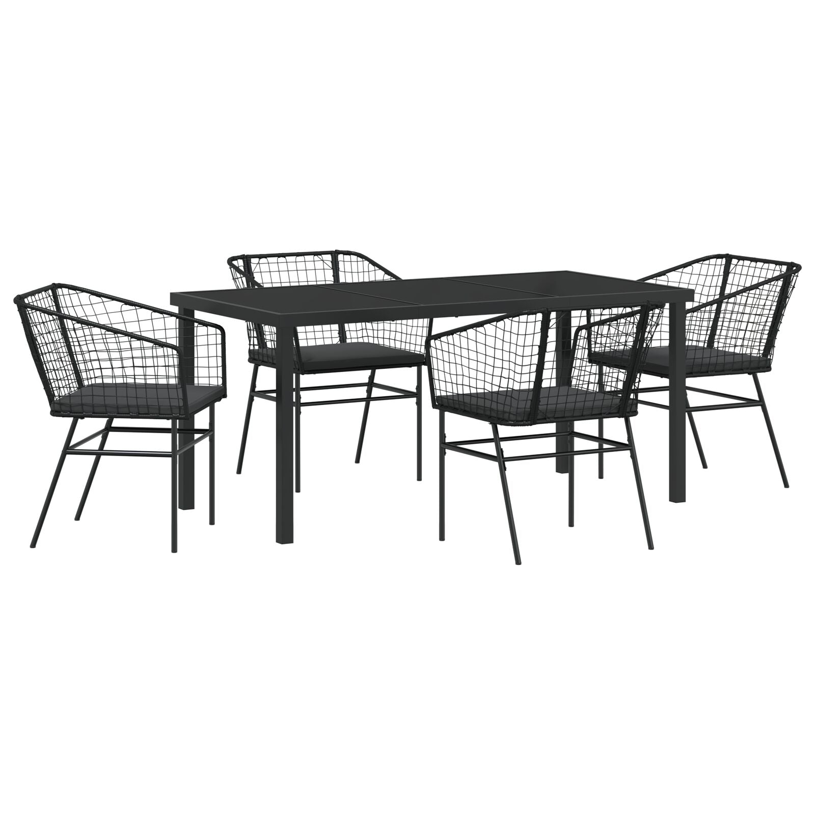 Set Van 3 Zwart Pe Rattan, Gepoedercoat Staal Middel Duurzaam