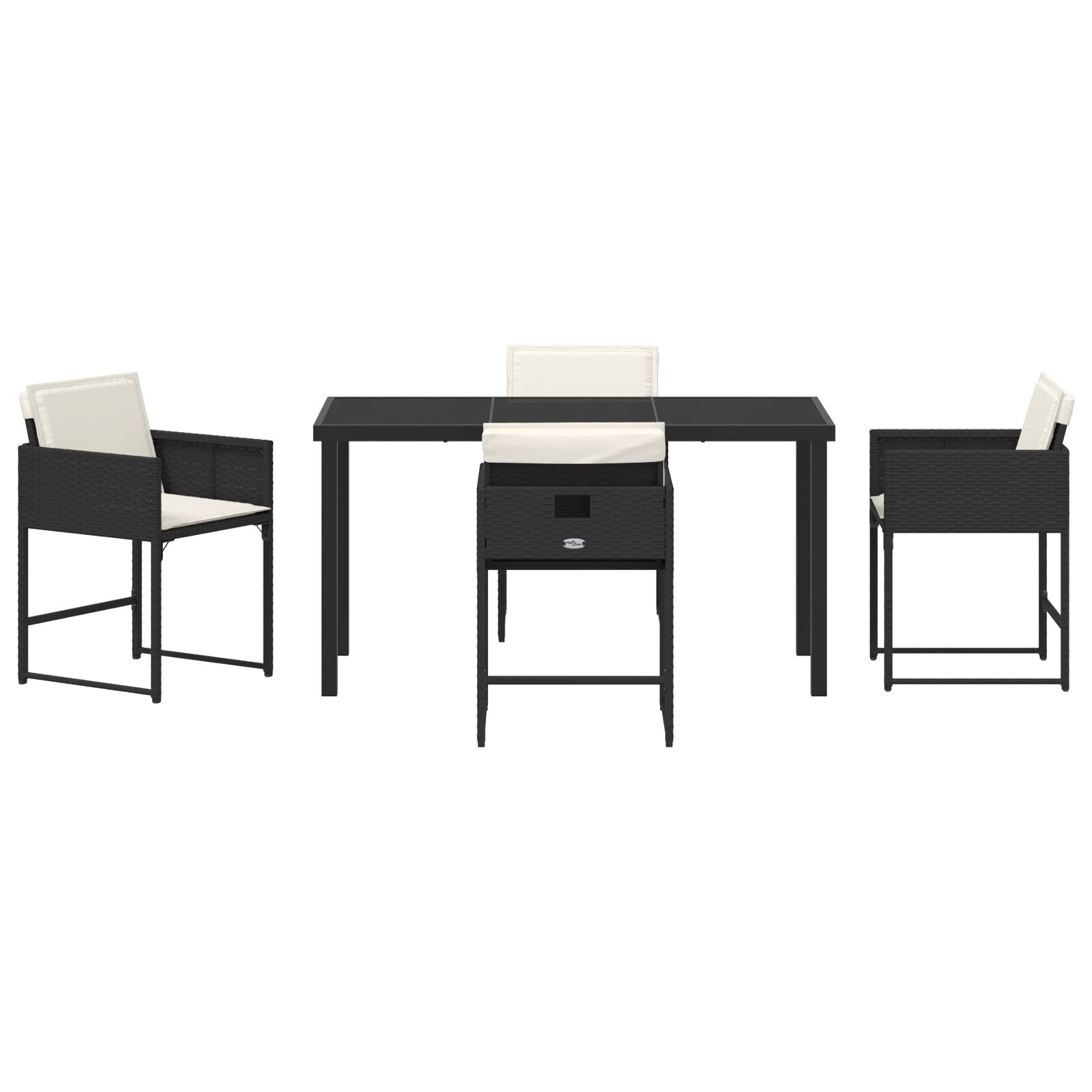 5 Delige Tuin Eettafel Set Met Kussens Zwart Poly Rattan