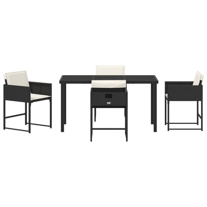 5 Delige Tuin Eettafel Set Met Kussens Zwart Poly Rattan