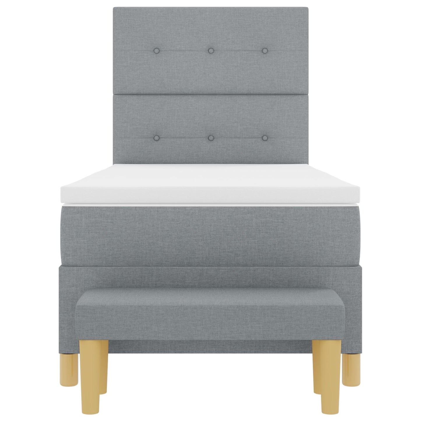 Boxspring Bed Met Matras & Bank Stof Lichtgrijs 90 x 200 cm Knoopgeplooid