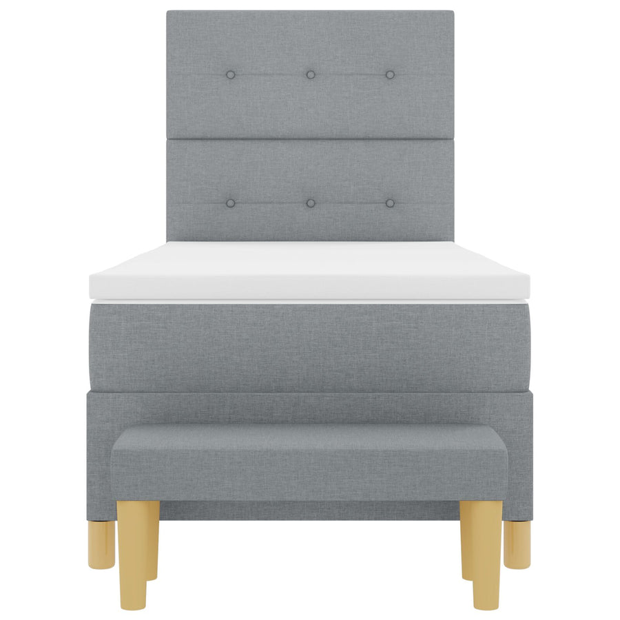 Boxspring Bed Met Matras & Bank Stof Lichtgrijs 90 x 200 cm Knoopgeplooid