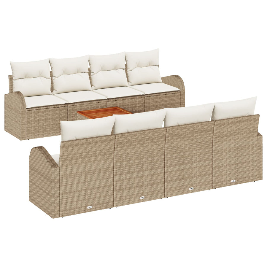 9-Delige Tuin Sofa Set Met Kussens Beige Poly Rattan Acacia