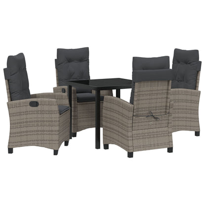 5-Delige Tuintafel Set Met Kussens Grijs Poly Rattan
