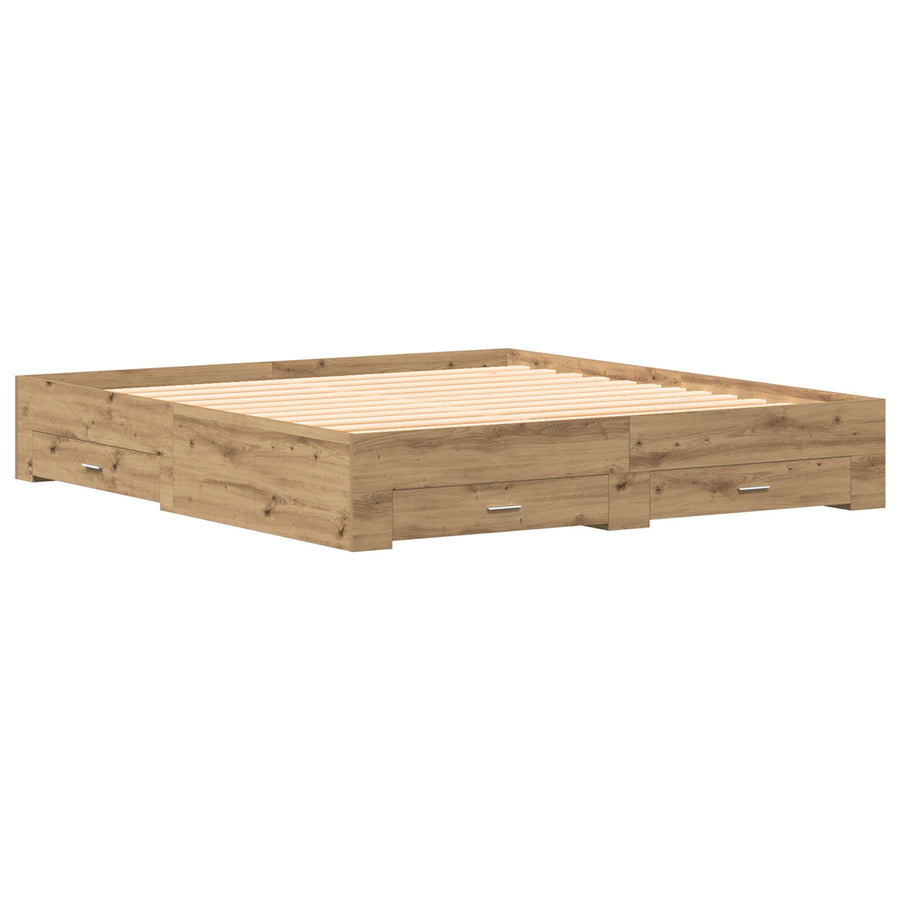 Bedframe Met Lades Artisan Eiken 180X200 Cm Geschikt Hout Ambachtelijk Eiken