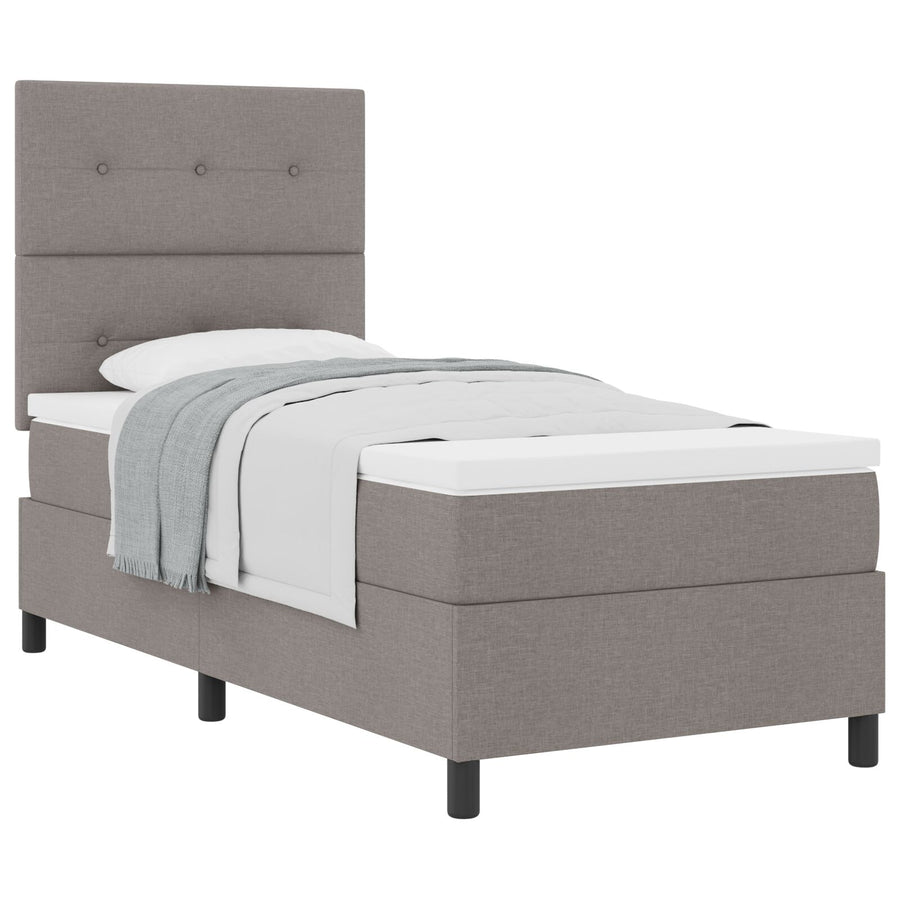Boxspring Bed Met Matras Eenpersoons Stof Taupe 90 x 190 cm Knop tufted