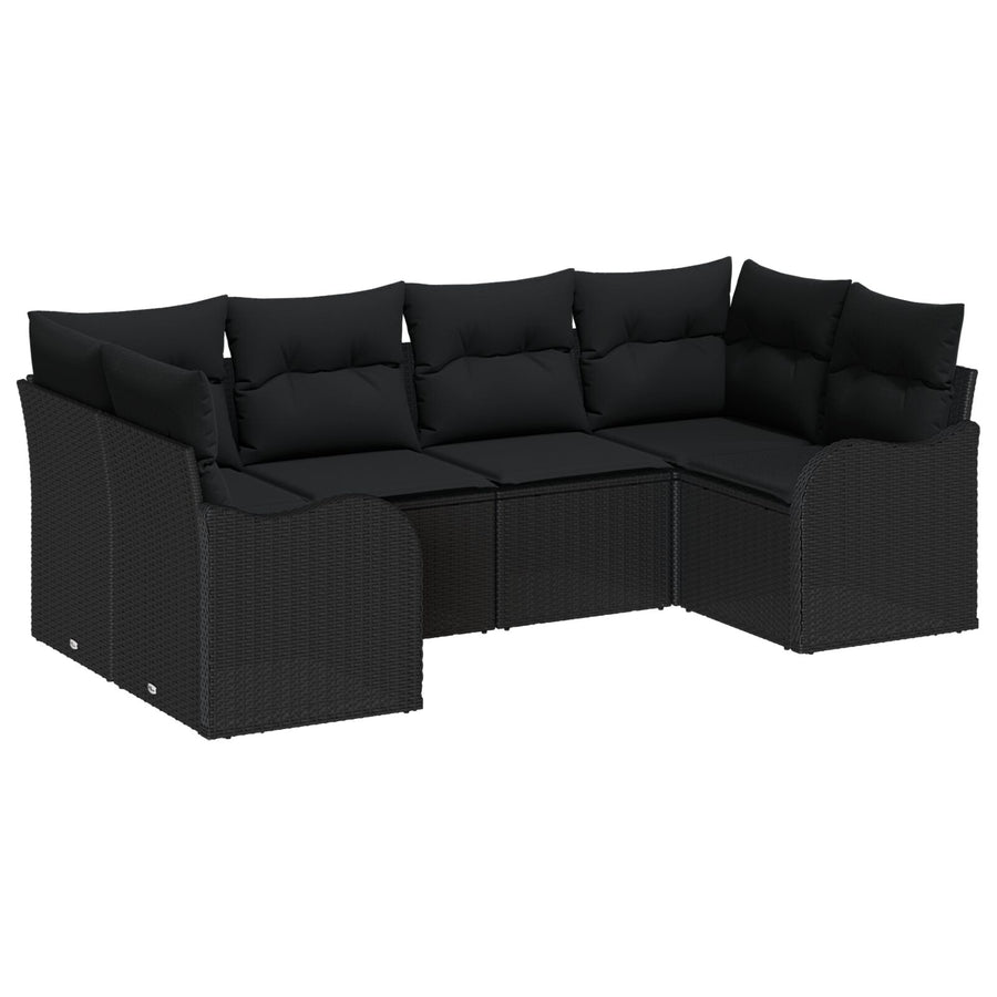 6-delige Tuin Sofa Set met Kussens Zwart Poly Rattan, vidaXL 2-zits Tuin Sofa met Kussens Zwart Poly Rattan
