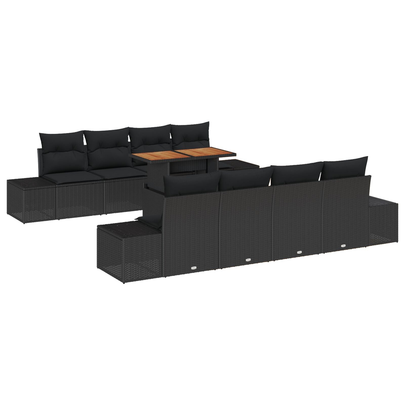 7-Delige Tuinsofa Set Met Kussens Zwart Poly Rattan