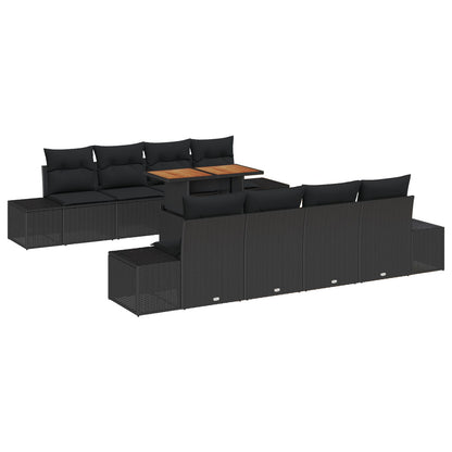 7-Delige Tuinsofa Set Met Kussens Zwart Poly Rattan