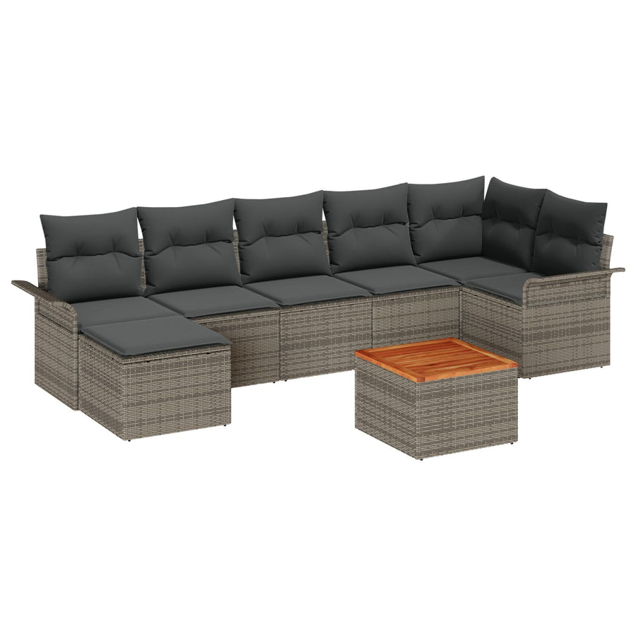 8-Delige Tuin Sofa Set Met Kussens Grijs Poly Rattan Acacia