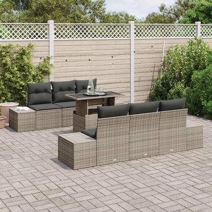 7-Delig Tuinbankstel Met Kussens Grijs Poly Rattan