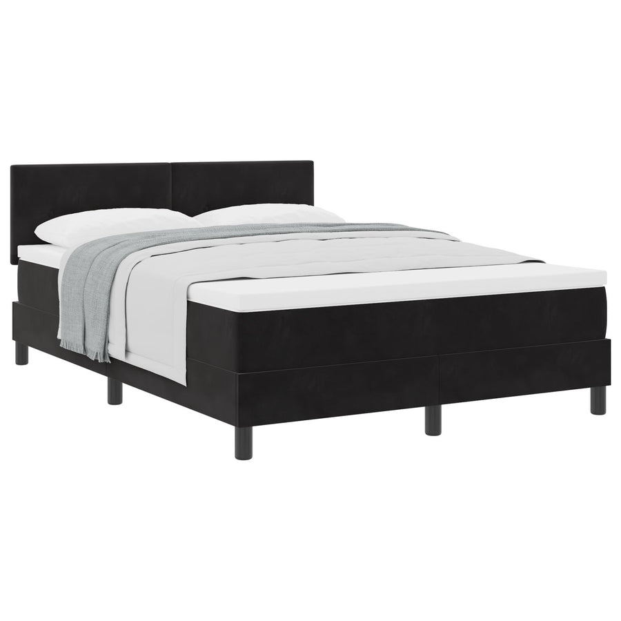 Boxspringbed Met Matras Zwart 140X190 Cm Fluweel Blauw