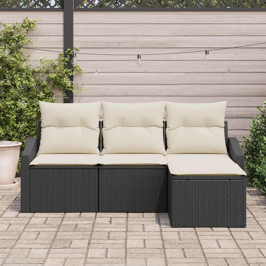 4-Delige Tuin Sofa Set Met Kussens Zwart Poly Riet