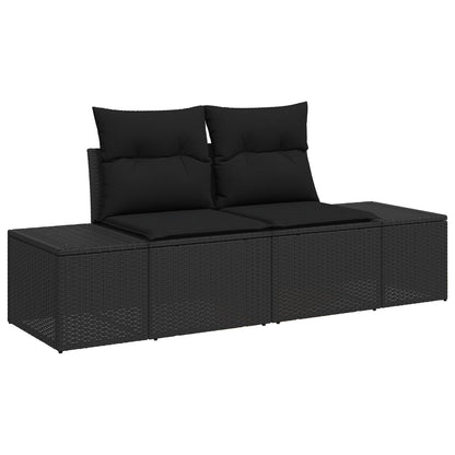 5-Delige Tuin Sofaset Met Kussens Zwart Poly Rattan