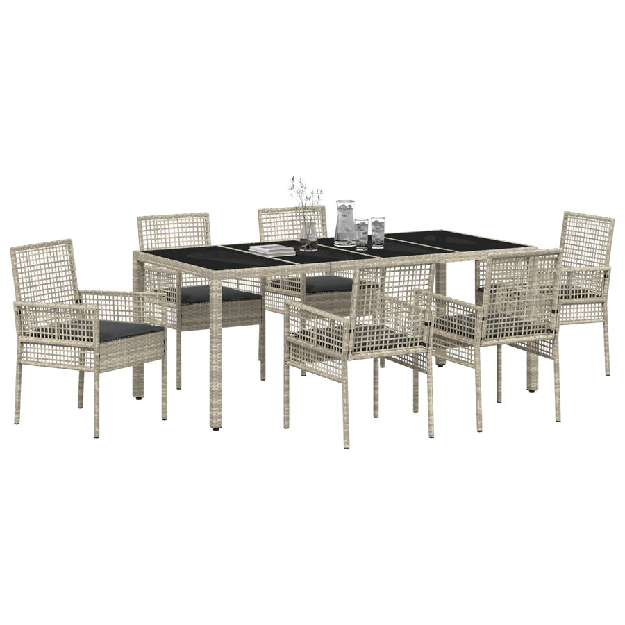 7 Persoons Tuin Eetset Met Kussens Lichtgrijs Poly Rattan
